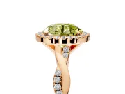 Halo Engagement Ring Setting for Fancy Yellow Round Cut Center with Pave and Plain Twist Band and Prong Head in Rose Gold