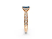 Solitaire Engagement Ring Setting for Fancy Blue Emerald Cut Center with Multi-Row Accents and Prong Head in Rose Gold