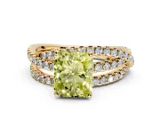 Solitaire Engagement Ring Setting for Fancy Yellow Radiant Cut Center with Woven 3-Strand Pave Band and Prong Head in Yellow Gold