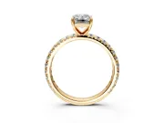 Solitaire Engagement Ring Setting for Emerald Cut Center with Shared-Prong Accents and Prong Head in Yellow Gold