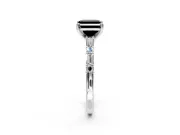 Baguette Engagement Ring Setting for Fancy Black Asscher Cut Center with Alternating Bar-Set Band and Prong Head in White Gold