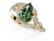 Solitaire Engagement Ring Setting for Fancy Green Pear-Shaped Center with Pave Bypass Twist Band and Prong Head in Yellow Gold