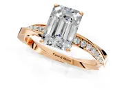 Side Accent Engagement Ring Setting for Emerald Cut Center with Accent Shoulders and Prong Head in Rose Gold