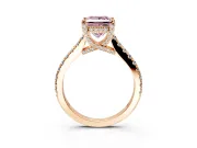 Solitaire Engagement Ring Setting for Fancy Pink Princess Cut Center with Widening Pave Band and Claw Prong Head in Rose Gold