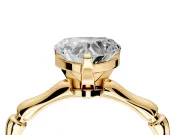 Solitaire Engagement Ring Setting for Heart-Shaped Center with Bamboo Band and Prong Head in Yellow Gold