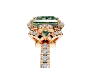 Halo Engagement Ring Setting for Fancy Green Princess Cut Center with Openwork Halo, Pave Band and Prong Head in Rose Gold