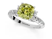 Paired Accent Engagement Ring Setting for Fancy Yellow Cushion Cut Center with Pave Band and Prong Head in Sterling Silver