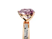 Solitaire Engagement Ring Setting for Fancy Pink Heart-Shaped Center with Channel Baguette Band and Prong Head in Rose Gold