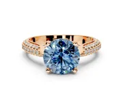 Solitaire Engagement Ring Setting for Fancy Blue Round Cut Center with Multi-Row Accents and Prong Head in Rose Gold