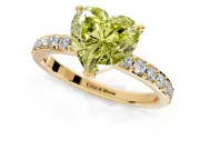 Solitaire Engagement Ring Setting for Fancy Yellow Heart-Shaped Center with Round Cut Pave Band and Prong Head in Yellow Gold