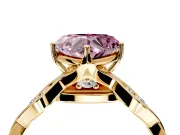 Solitaire Engagement Ring Setting for Fancy Pink Heart-Shaped Center with Accented Twist Band and Leaf Prong Head in Yellow Gold