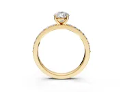 Solitaire Engagement Ring Setting for Pear-Shaped Center with Round Cut Pave Band and Prong Head in Yellow Gold