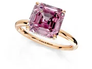 Hidden Halo Engagement Ring Setting for Fancy Pink Asscher Cut Center with Thin Rounded Band and Prong Head in Rose Gold