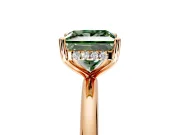 Hidden Halo Engagement Ring Setting for Fancy Green Princess Cut Center with Thin Round-Wire Band and Prong Head in Rose Gold