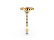 Halo Engagement Ring Setting for Fancy Pink Oval Center with Milgrain Frame, Pave Band and Prong Head in Yellow Gold
