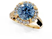 Halo Engagement Ring Setting for Fancy Blue Round Cut Center with Square Band and Prong Head in Yellow Gold