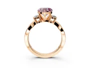 3 Stone Engagement Ring Setting for Fancy Pink Heart-Shaped Center with Pave Twist Band and Prong Head in Rose Gold