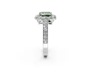 Halo Engagement Ring Setting for Fancy Green Princess Cut Center with Milgrain Channel Band and Prong Head in White Gold