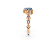 Milgrain Bezel Engagement Ring Setting for Fancy Blue Heart-Shaped Center with Marquise Stations and Bezel Head in Rose Gold