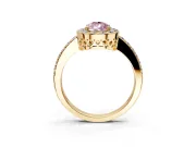 Halo Engagement Ring Setting for Fancy Pink Pear-Shaped Center with Heart-Shaped Openwork, Pave Band and Prong Head in Yellow Gold