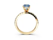 Open Basket Engagement Ring Setting for Fancy Blue Cushion Cut Center with Pave Band and Prong Head in Yellow Gold