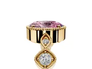 Vintage Station Engagement Ring Setting for Fancy Pink Oval Center with Accents and Prong Head in Yellow Gold