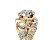 Halo Engagement Ring Setting for Heart-Shaped Center with Marquise and Pave Bypass Band and Prong Head in Yellow Gold