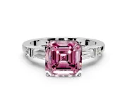 Bar-Set Engagement Ring Setting for Fancy Pink Asscher Cut Center with Tapered Baguette Accents and Prong Head in Platinum