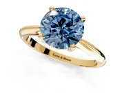 Solitaire Engagement Ring Setting for Fancy Blue Round Cut Center with Knife Ridge Band and Claw Prong Head in Yellow Gold