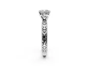 Solitaire Engagement Ring Setting for Cushion Cut Center with XO Engraved Band and Prong Head in Platinum