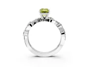 Solitaire Engagement Ring Setting for Fancy Yellow Emerald Cut Center with Bar-Station Pave Twist and Prong Head in Platinum