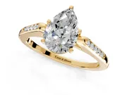Solitaire Engagement Ring Setting for Pear-Shaped Center with Channel Accents and Prong Head in Yellow Gold
