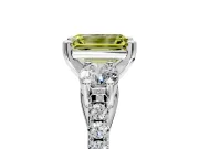 3 Stone Engagement Ring Setting for Fancy Yellow Emerald Cut Center with Crossover Basket, Pave Band and Prong Head in Platinum