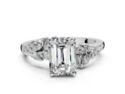 Solitaire Engagement Ring Setting for Emerald Cut Center with Marquise Accent Twist Band and Prong Head in White Gold