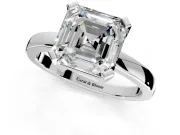 Solitaire Engagement Ring Setting for Asscher Cut Center with Plain Band and Flat Tab Prong Head in White Gold