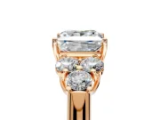 Cluster Engagement Ring Setting for Princess Cut Center with Round Cut Accent Frame and Prong Head in Rose Gold
