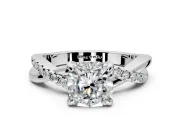 Solitaire Engagement Ring Setting for Cushion Cut Center with Half-Pave Crossover Band and Prong Head in Sterling Silver