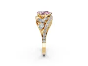 Halo Engagement Ring Setting for Fancy Pink Pear-Shaped Center with Marquise and Pave Bypass Band and Prong Head in Yellow Gold