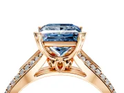 Solitaire Engagement Ring Setting for Fancy Blue Princess Cut Center with Pave Rail Split Shank and Prong Head in Rose Gold