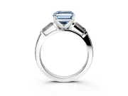3 Stone Engagement Ring Setting for Fancy Blue Asscher Cut Center with Tapered Baguettes, Plain Band and Prong Head in Platinum