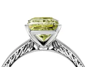 Solitaire Engagement Ring Setting for Fancy Yellow Princess Cut Center with Engraved Milgrain Band and Prong Head in Sterling Silver