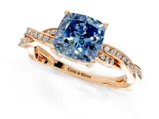 Solitaire Engagement Ring Setting for Fancy Blue Cushion Cut Center with Twisted Pave Band and Prong Head in Rose Gold