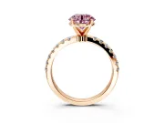 Open Basket Engagement Ring Setting for Fancy Pink Round Cut Center with Pave Band and Prong Head in Rose Gold
