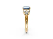 Cluster Engagement Ring Setting for Fancy Blue Princess Cut Center with Round Cut Accent Frame and Prong Head in Yellow Gold