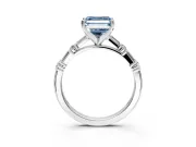 Baguette Engagement Ring Setting for Fancy Blue Asscher Cut Center with Alternating Bar-Set Band and Prong Head in Platinum