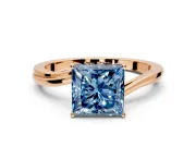 Solitaire Engagement Ring Setting for Fancy Blue Princess Cut Center with Plain Bypass Twist Band and Prong Head in Rose Gold