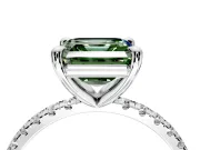 Solitaire Engagement Ring Setting for Fancy Green Asscher Cut Center with Fine Pave Narrow Band and Prong Head in White Gold