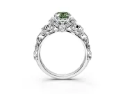 Solitaire Engagement Ring Setting for Fancy Green Oval Center with Filigree Band and Prong Head in Platinum