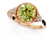 Cluster Engagement Ring Setting for Fancy Yellow Round Cut Center with Milgrain Shoulder Clusters and Prong Head in Rose Gold