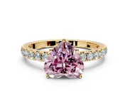 Solitaire Engagement Ring Setting for Fancy Pink Heart-Shaped Center with Large Accent Band and Prong Head in Yellow Gold